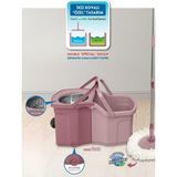 Twin Turbo Pedallı Çelik Mop Set, Temiz - Kirli Suyu Ayıran Otomatik Temizlik Seti 1+1 Mop- Videolu - Pembe