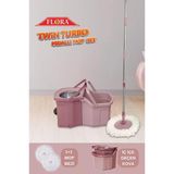 Twin Turbo Pedallı Çelik Mop Set, Temiz Ve Kirli Suyu Ayıran Otomatik Temizlik Seti (1+1 Mop) Pembe