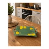 Twinkle Amalfi Garden Limon Desenli Kulplu Dikdörtgen Tepsi Tabak Yeşil 36 cm