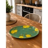 Twinkle Amalfi Garden Limon Desenli Oval Düz Tabak 38 cm Yeşil