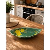 Twinkle Amalfi Garden Limon Desenli Yaprak Model Derin Kayık Salata Tabağı Yeşil 37 cm