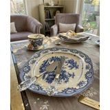 Twinkle Elizabeth Bone Porselen 43 cm Oval Sunumluk Ikramlık Tepsi Mavi Vitage