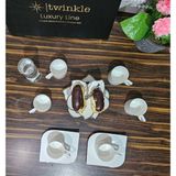 Twinkle Luxury Platin Bone Porselen Kahve Fincan Takımı 08PLT01 - Beyaz - Gümüş - 90 ml