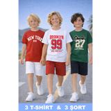 twins tailors Brooklyn 99 Baskılı Pamuklu Penye 3 Adet Yazlık T-Shirt-Şort Çocuk Takım