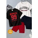 twins tailors California Ve Brooklyn Baskılı 2 Adet Yazlık T-Shirt-Şort Çocuk Takım