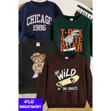 twins tailors İçi Polarlı Oyuncak Ayı ve Trex Dinazor Baskılı Yeşil-Siyah-Lacivert-Kahverengi Dörtlü Bisiklet Yaka Çocuk Sweatshirt