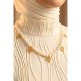 TwinsCollection Kulplu Takılan Altınlı Uyumlu 8mm İnci Boncuk 5'i Bir Yerde Kolye - Kulplu Beşi Bir Yerde İnci Kolye