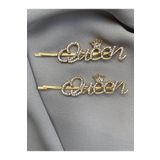 TwinsSis Store Taşlı Queen Yazılı Gold Yan Tel Toka