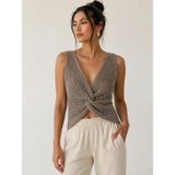 Twist Knot Detaylı Premium Kadın Triko Bluz – V Yaka Örgü Dokulu Şık Crop Tasarım