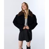 Twist Kontrast Yakalı Kadın Oversize Geniş Cepli Kaban TW6250008055015 Lacivert Yün Orta Kalınlık - 36