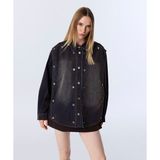 Twist Metal Düğme Aksesuarlı Gömlek Ceket TW6250005082008 Kadın Oversize Denim Orta Kalınlık Mor Uzun Kol - 40