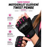 Twist Pembe / Yarım Parmak - Kaymaz Avuç İçi Kadın Motosiklet Eldiveni