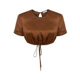 Twist Sırt Dekolteli Crop Bluz - 36 - Kahverengi