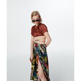 Twist Sırt Dekolteli Crop Bluz - 38 - Kahverengi
