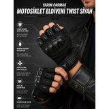 Twist Siyah / Yarım Parmak - Kaymaz Avuç İçi Özellikli Erkek Motosiklet Eldiveni