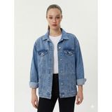 Twister Bc J68-01 Dark Blue Oversize Kadın Kot Ceket Açık Mavi - XL
