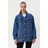 Twister Bc J68-02 Middle Blue Oversize Kadın Kot Ceket Koyu Mavi
