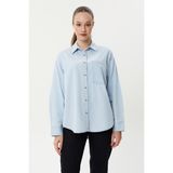 Twister Bg 815 Ice Blue Tek Cep Rahat Kesim Kadın Kot Gömlek Açık Mavi