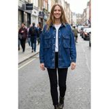 Twister Bg J66-03 Dark Blue Cep Detaylı Oversize Kadın Kot Ceket Mavi