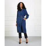Twister Trench J70-01 Dark Blue Belden Kuşaklı Kadın Denim Trençkot Mavi