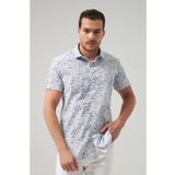 Twn 6EC022101288D Slim Fit Mavi Baskılı Erkek Gömlek