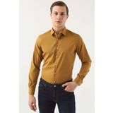 Twn 7EF02EE44324D Slim Fit Hardal Düz Stretch Erkek Gömlek