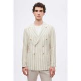 Twn Slim Fit Bej Armürlü %100 Keten Kruvaze Kumaş Ceket 4EC04TL134882 - 6 Drop - 50