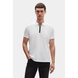 TWN Slim Fit Beyaz Pike Dokulu Yarım Fermuarlı Polo Yaka T-Shirt 4EC14ORTFRPLO - XL