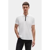 Twn Slim Fit Beyaz Pike Dokulu Yarım Fermuarlı Polo Yaka Yazlık T-Shirt, L