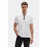 Twn Slim Fit Beyaz Pike Dokulu Yarım Fermuarlı Polo Yaka Yazlık T-shirt