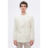 Twn Slim Fit Ekru Armürlü %100 Keten Kruvaze Kumaş Ceket 4EC04TL134882 - 6 Drop - 50