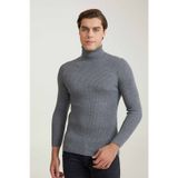 Twn Slim Fit Gri Rib Örgü Kazak