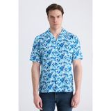 Twn Slim Fit Mavi Baskılı %100 Pamuklu Gömlek