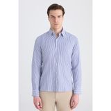 Twn Slim Fit Saks Mavi Çizgili Gömlek 5EF02HD04282M