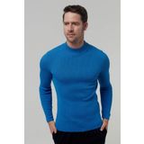 Twn Slim Fit Saks Mavi Rib Örgü Kazak