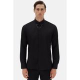 Twn Slim Fit Siyah Krep Desen Gömlek - XL
