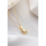 Two Arts Jewelry Kadın 925 Ayar Gümüş Dikdörtgen Baget Zirkon Taşlı Kolye | Hediye Kutusunda Altın 45 Cm