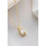 Two Arts Jewelry Kadın 925 Ayar Gümüş Dikdörtgen Kesim Zirkon Taşlı Kolye | Hediye Kutusunda Altın 45 Cm