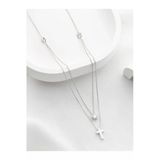 Two Arts Jewelry Kadın 925 Ayar Gümüş Üç Taşlı Haç Kolye | Hediye Kutusunda Gümüş 45 Cm