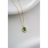 Two Arts Kadın 925 Ayar Gümüş Zümrüt Mayıs Doğum Taşlı Baget Kolye Oval | 14K Altın Kaplama Zümrüt Yeşil 45 Cm Üzeri