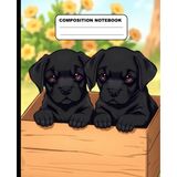 Two Cute Black Labrador Puppies In A Box Wide Ruled Composition Notebook: Dog Themed Notebook 7.5 Inches x 9.25 Inches 110 Pages