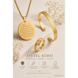 TWOGAN Ayetel Kürsi Kolye, Bileklik, Yüzük Seti - Kararmaz Çelik Gold Renk Koruyucu Dualı Takı Seti