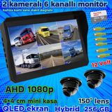 Twogo 2 ADET 1080 P AHD 150'' ULTRA MİNİ KAMERA 6 KANALLI MONİTÖR 12 V 256 GB