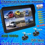 Twogo 2 ADET AHD 1080P KELEBEK KAMERA 6 KANALLI QLED 10'' DVR MONİTÖR 12 V 256 GB