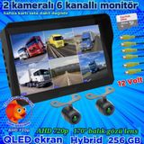 Twogo 2 ADET LEDSİZ AHD 720P BALIK GÖZÜ KELEBEK KAMERA 6 KANALLI QLED 10'' DVR MONİTÖR 12 V 256 GB