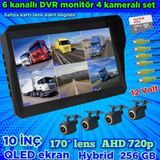 Twogo 4 ADET 4X3 CM. 170 DERECE BALIK GÖZÜ LENS AHD 720P KAMERA QLED EKRAN 10'' DVR 12 V 256 GB