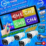 Twogo 4 ADET AHD 2MP WARM LEDLİ KAMERA DVR DOKUNMATİK 10.36 İNÇ MONİTÖR 12 VOLT 256 GB