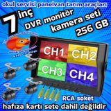 Twogo 4 ADET LEDSİZ AHD 720P BALIK GÖZÜ LENS KELEBEK KAMERA 7 İNÇ QLED HYBRİD DVR MONİTÖR 12 VOLT 256 GB