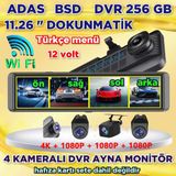 Twogo 4 KAMERALI 11.26'' DOKUNMATİK DVR AYNA MONİTÖR 256 GB * 12 VOLT * ADAS-BSD* WİFİ