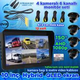 Twogo 6 KANALLI MONİTÖR 4 ADET 1080 P AHD 150'' ULTRA MİNİ KAMERA SETİ 12 V 256 GB